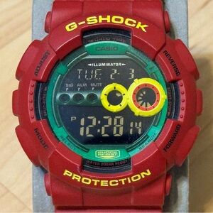 Casio G-Shock GD-100RF-4 Rastafarian Jamaica Men’s GD100 Rasta Red Digital Watch